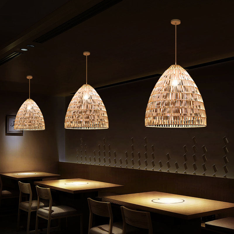 Rattan Hanging Ceiling Light - Asian-Inspired Single Wood Pendant Fixture