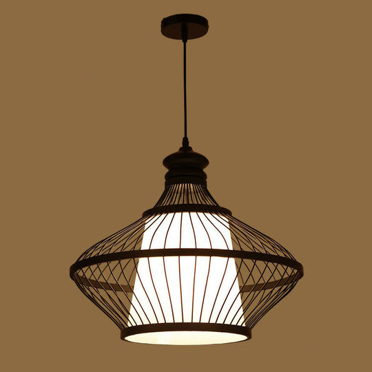 Modern Black Bamboo Pendant Light With Asia-Inspired Pear Shape For Table
