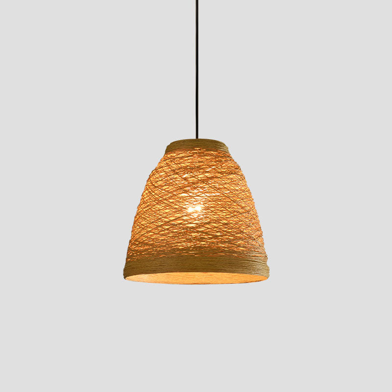 Asian Style Rattan Weaving Bell Hanging Lamp - Suspension Pendant Light For Snack Bars (1 Bulb)