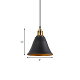 Industrial Hanging Pendant Lamp - 1-Light Wrought Iron Black/White/Gold Bell Shade For Living Room
