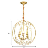 Gold Metal Candle Chandelier - Industrial 5 Bulb Globe Cage Pendant For Dining Room
