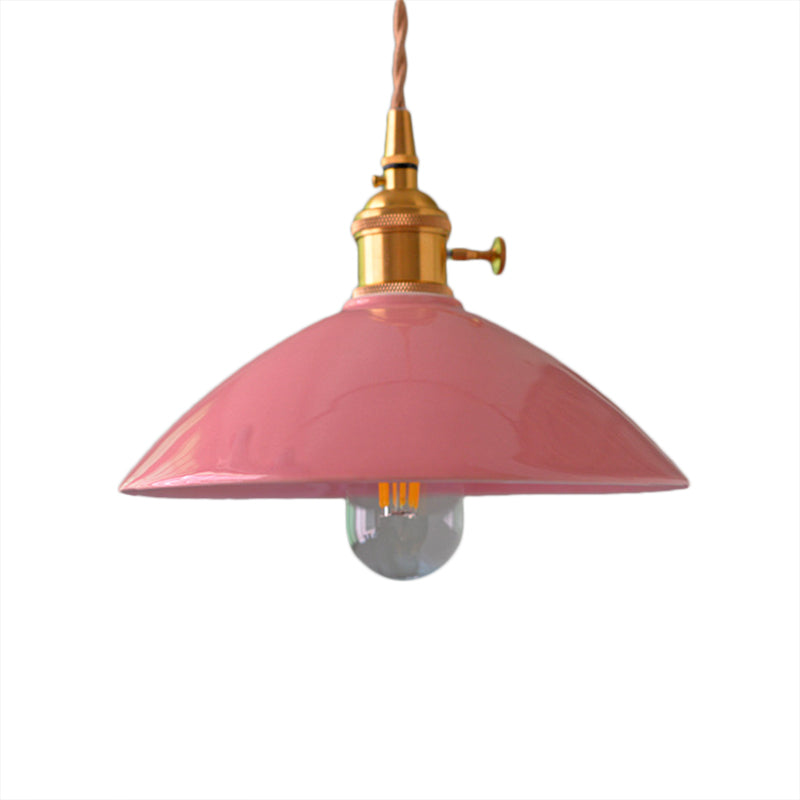 Vintage Single-Light Dome Shade Iron Pendant Light Fixture For Restaurant Ceiling - White/Pink/Blue