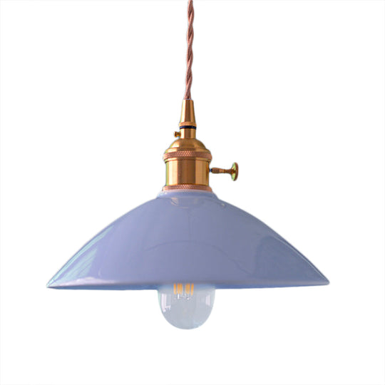 Vintage Single-Light Dome Shade Iron Pendant Light Fixture For Restaurant Ceiling - White/Pink/Blue