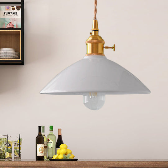 Vintage Single-Light Dome Shade Iron Pendant Light Fixture For Restaurant Ceiling - White/Pink/Blue