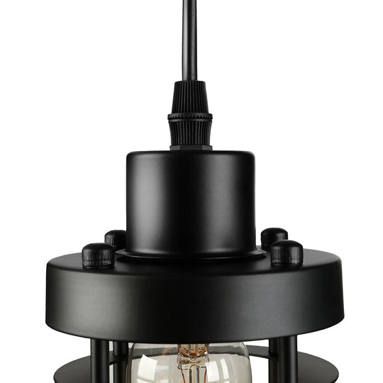 Industrial Pendant Light With Metallic Cage Shade - Matte Black/Rust Ideal For Table Lighting