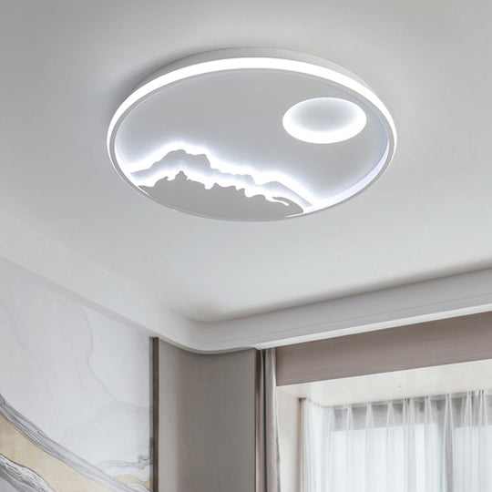 Modern Led Flush Ceiling Light With Artistic Acrylic White Ring And Mountain Decor / 21 A