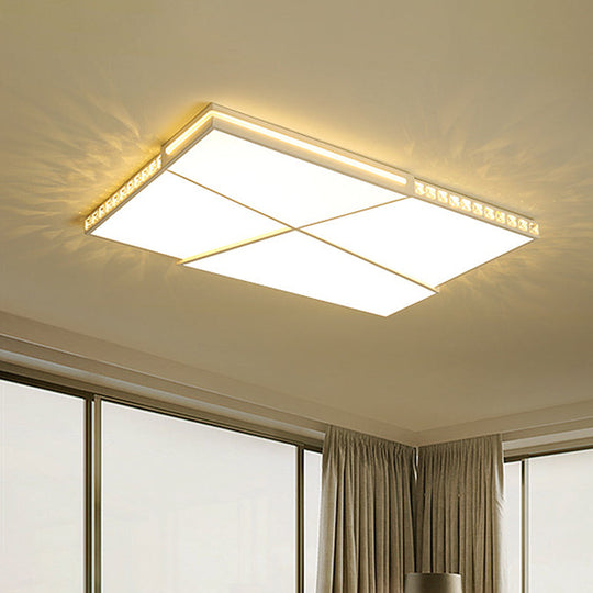 White Geometric Led Flush Ceiling Light With Crystal Accents