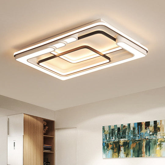 Modern Geometric Flush Ceiling Light - Acrylic Led Mount Fixture For Living Room In White