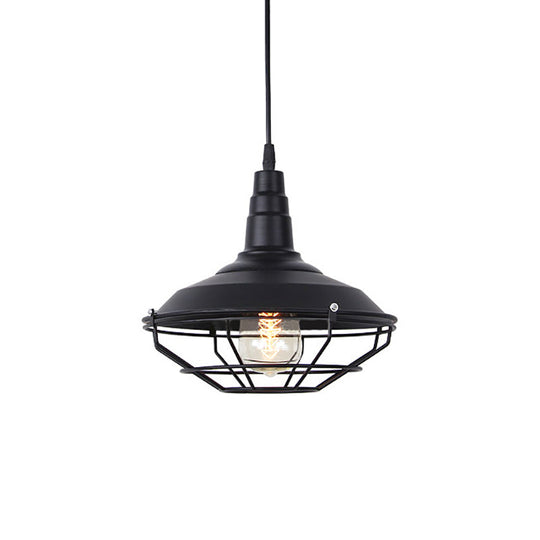 Nautical Iron 1-Light Black Pendant Lamp With Wire Cage - Barn Living Room Hanging Fixture