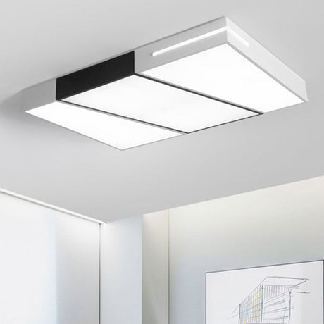 Contemporary White Quadrate Flush Mount Ceiling Light - Led Metal Lighting Fixture / Rectangle