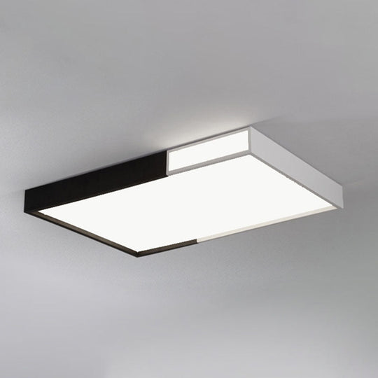 Led Flush Mount Light In Simple Metal Black And White Quadrilateral Design