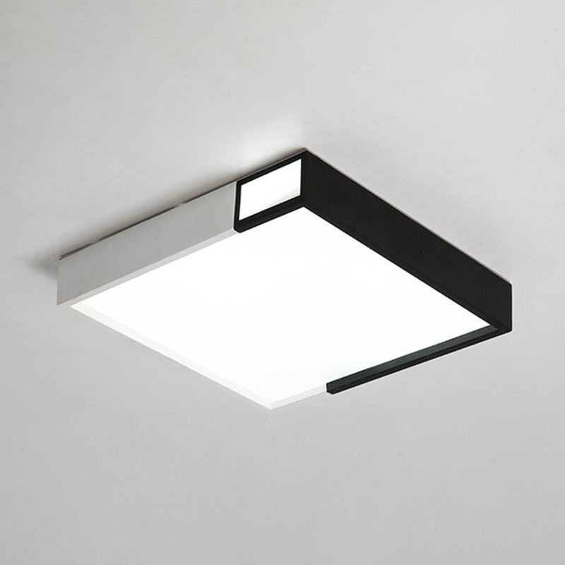 Led Flush Mount Light In Simple Metal Black And White Quadrilateral Design
