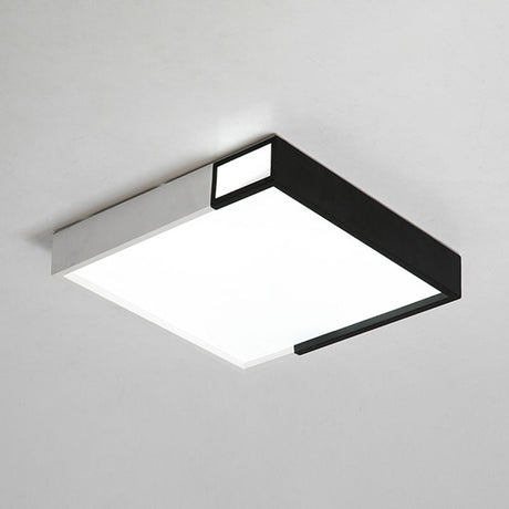 Led Flush Mount Light In Simple Metal Black And White Quadrilateral Design
