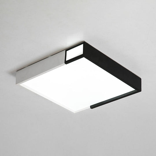 Led Flush Mount Light In Simple Metal Black And White Quadrilateral Design