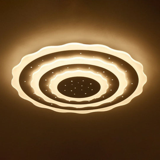 Artistic White Ripple Acrylic Led Flush Light Fixture For Living Room Ceiling