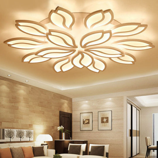 Artistic White Led Semi Flush Ceiling Light With Acrylic Leaf Design For Living Room
