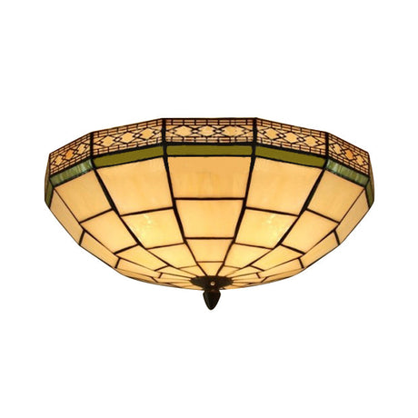 8/10 W Tiffany Flush Mount Ceiling Light With 3-Light Fixture In Beige Art Glass Dome Shade -