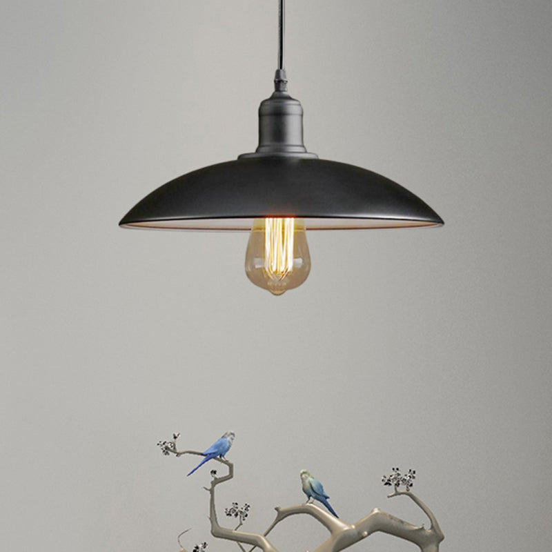 12.5’/16’ Wide Dome Industrial Metal Pendant Lamp - 1-Light Black/White Hanging Fixture For