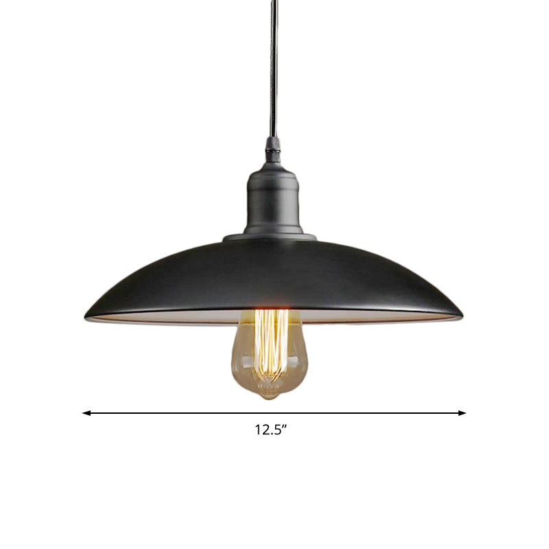 12.5’/16’ Wide Dome Industrial Metal Pendant Lamp - 1-Light Black/White Hanging Fixture For