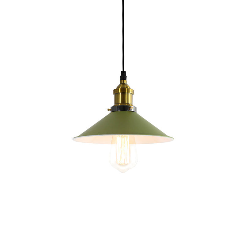 Industrial Metal Cone Pendant Light With Green/Grey Shade For Restaurants - 1-Light Hanging Lamp
