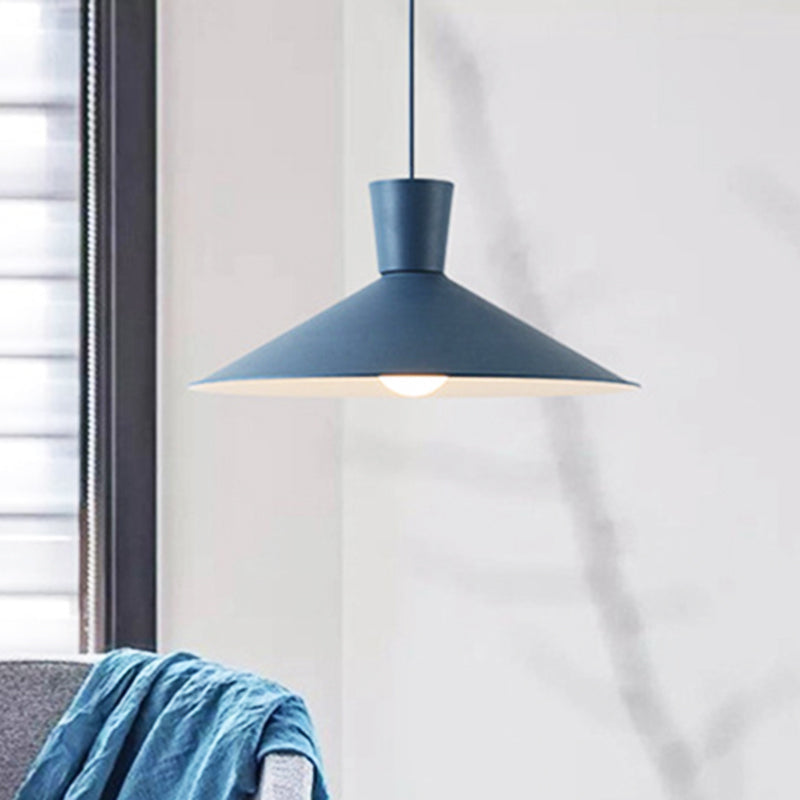 Nordic Iron Flared Pendant Ceiling Light - Pink/Yellow/Blue 1 Hanging Fixture For Living Room Blue