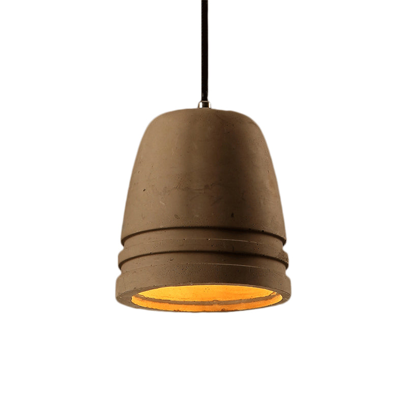 Industrial Cement Bell Shape Hanging Ceiling Light Brown 1-Light Fixture For Bedroom