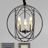 Industrial Metal Candle Pendant Lighting With Orb Cage - 14/19 Wide Black 3/6-Light Fixture For