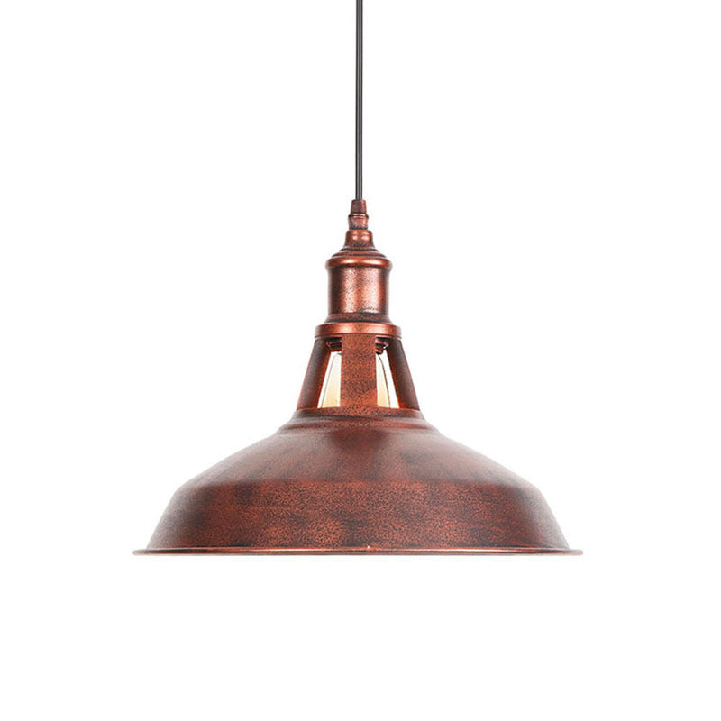 Wrought Iron Rust Pendant Lamp - Vintage Barn Style Suspension Light For Living Room (12/16 Width)