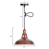 Wrought Iron Rust Pendant Lamp - Vintage Barn Style Suspension Light For Living Room (12/16 Width)