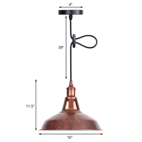 Wrought Iron Rust Pendant Lamp - Vintage Barn Style Suspension Light For Living Room (12/16 Width)