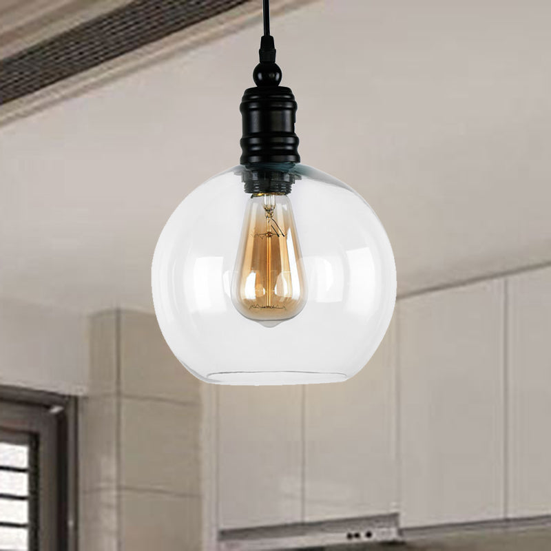 Black Pendant Light Fixture With Clear Glass Shade - Modern Industrial Hanging Design For Kitchen