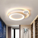 Nordic Metal Ceiling Mounted Led Flush Mount Light In Black/White With Wide Orbit Design -