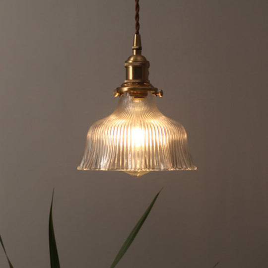 Industrial Clear Textured Glass Pendant Lamp - 1 Light Brass Barn Hanging Indoor 6’/8 / 6’