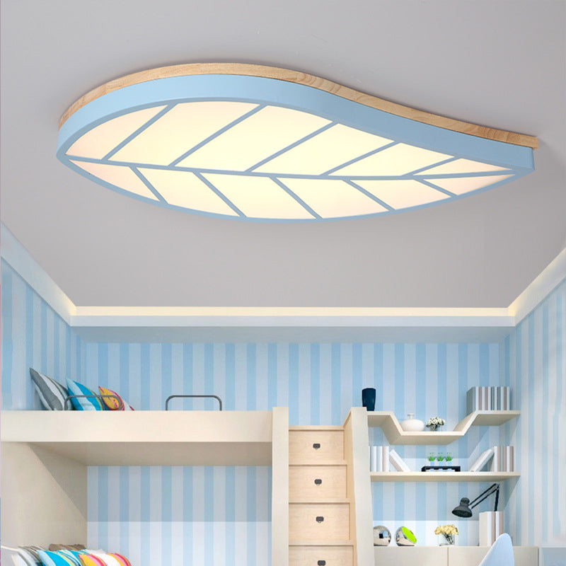 Modern Flush Mount Leaf Ceiling Lamp For Child’s Bedroom With Undertint Finish