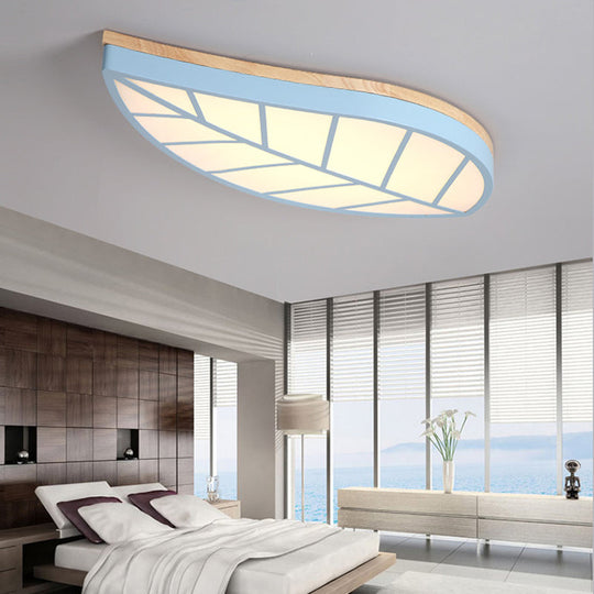 Modern Flush Mount Leaf Ceiling Lamp For Child’s Bedroom With Undertint Finish
