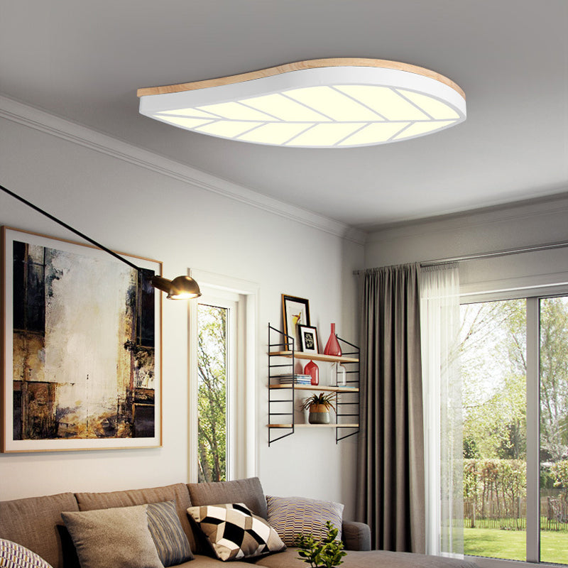 Modern Flush Mount Leaf Ceiling Lamp For Child’s Bedroom With Undertint Finish White / Warm