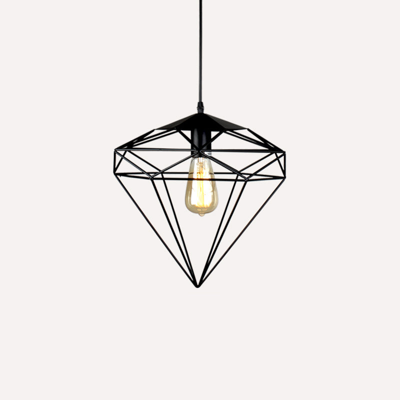 Antique Gemstone Iron Pendant Light – 1-Light Dining Room Hanging Fixture Black / A