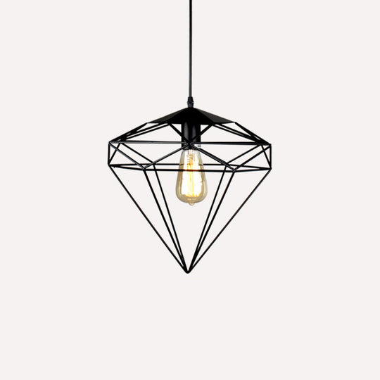 Antique Gemstone Iron Pendant Light – 1-Light Dining Room Hanging Fixture Black / A