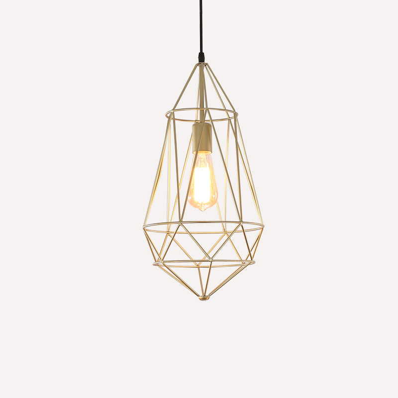 Antique Gemstone Iron Pendant Light – 1-Light Dining Room Hanging Fixture Gold / D