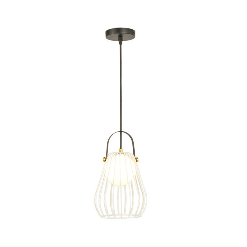 Iron Hanging Pendant Ceiling Light For Bedroom - Industrial Pear Shape White