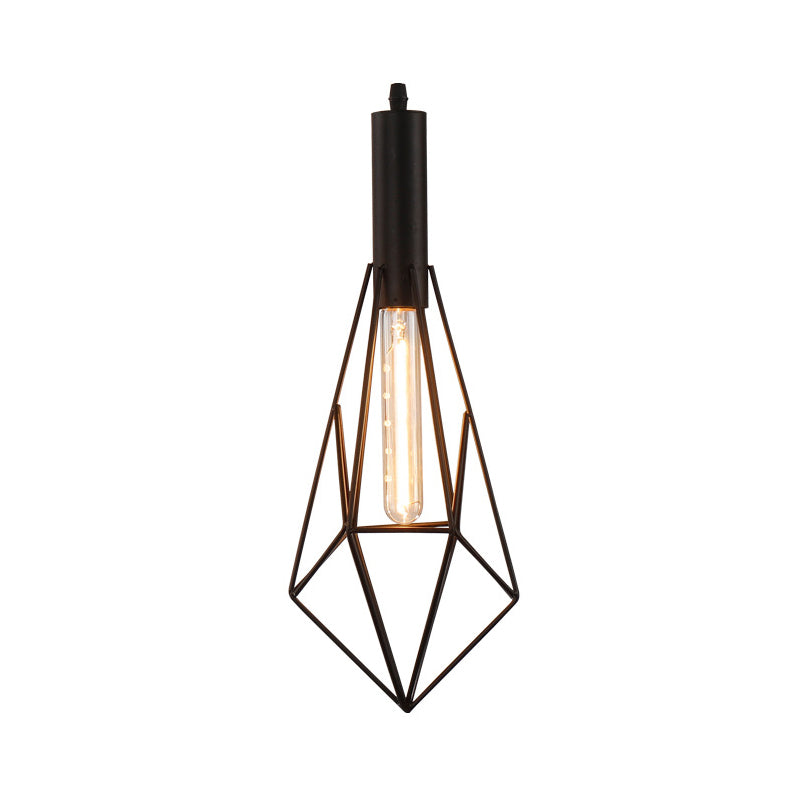 Iron Diamond-Shaped Pendant Light Antique 1-Light Dining Room Hanging Fixture Black / B