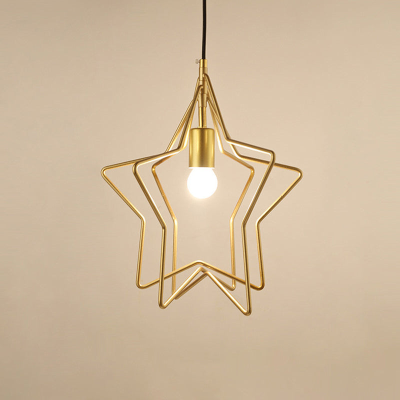 Vintage Gold Metal Star Cage Hanging Light For Dining Room Ceiling Lamp