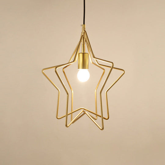 Vintage Gold Metal Star Cage Hanging Light For Dining Room Ceiling Lamp