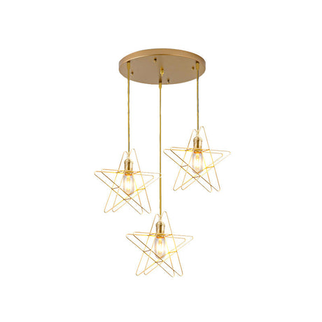 Simplicity Gold Star Cage Ceiling Light - Multi Bulb Metal Pendant For Dining Room