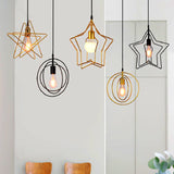 Antique Gold Star Cage Pendant Light - Elegant 1-Light Fixture For Dining Room