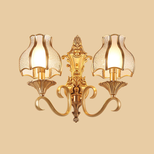 Traditional Floral Wall Mount Light Fixture With Gold Ripple Glass