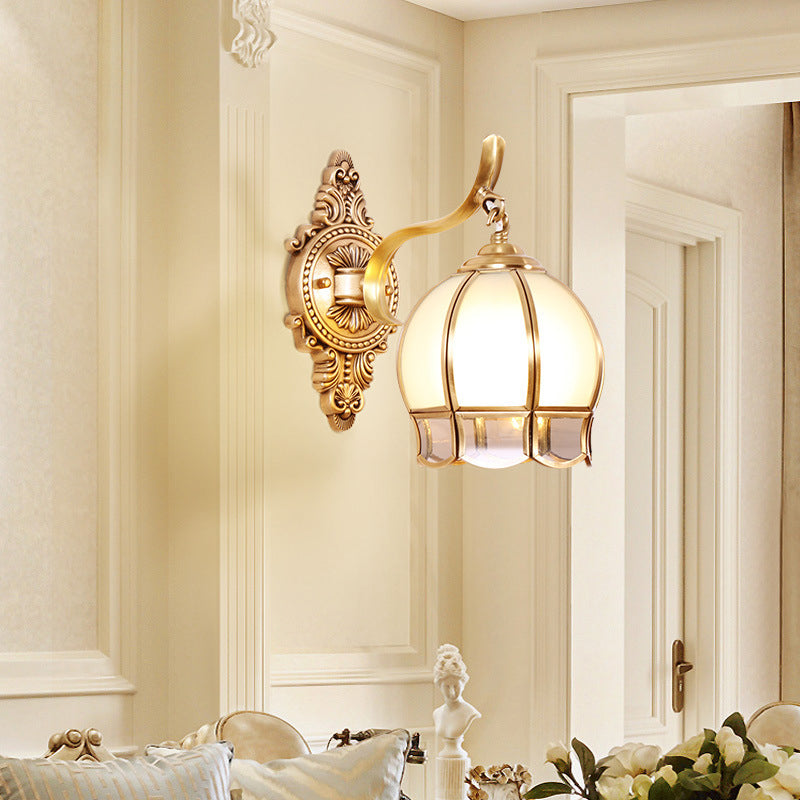 Vintage Globe Cream Glass Wall Light Fixture In Gold - Mounted Lamp For Living Room