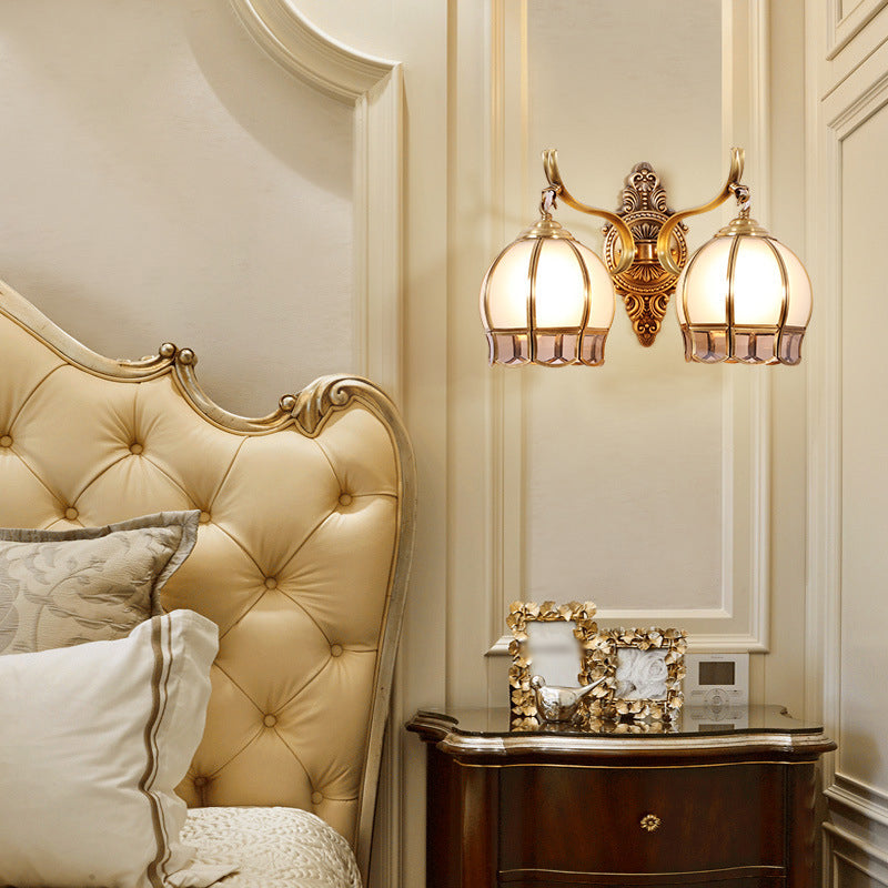 Vintage Globe Cream Glass Wall Light Fixture In Gold - Mounted Lamp For Living Room 2 /