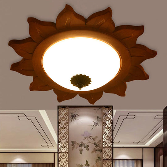 Industrial Sun Shade Opal Glass Led Flushmount Ceiling Light In Brown For Living Room