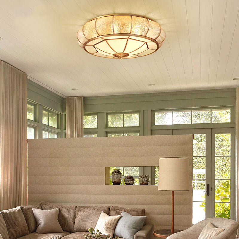 Gold Ripple Glass Flush Mount Lighting: Classic Donut - Shaped Fixture Ideal For Dining Rooms